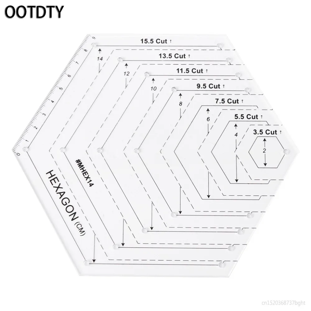OOTDTY Transparent 18CM Hexagon Quilting Ruler Patchwork Plastic