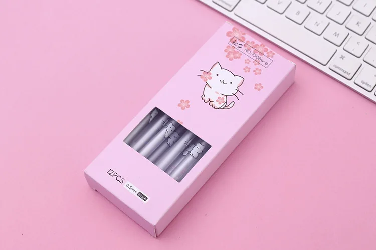 Гелевая ручка Kawaii Cherry blossoms cat 0,5 мм, черные ручки с чернилами, подарок, милые канцелярские принадлежности для офиса, школьные материалы