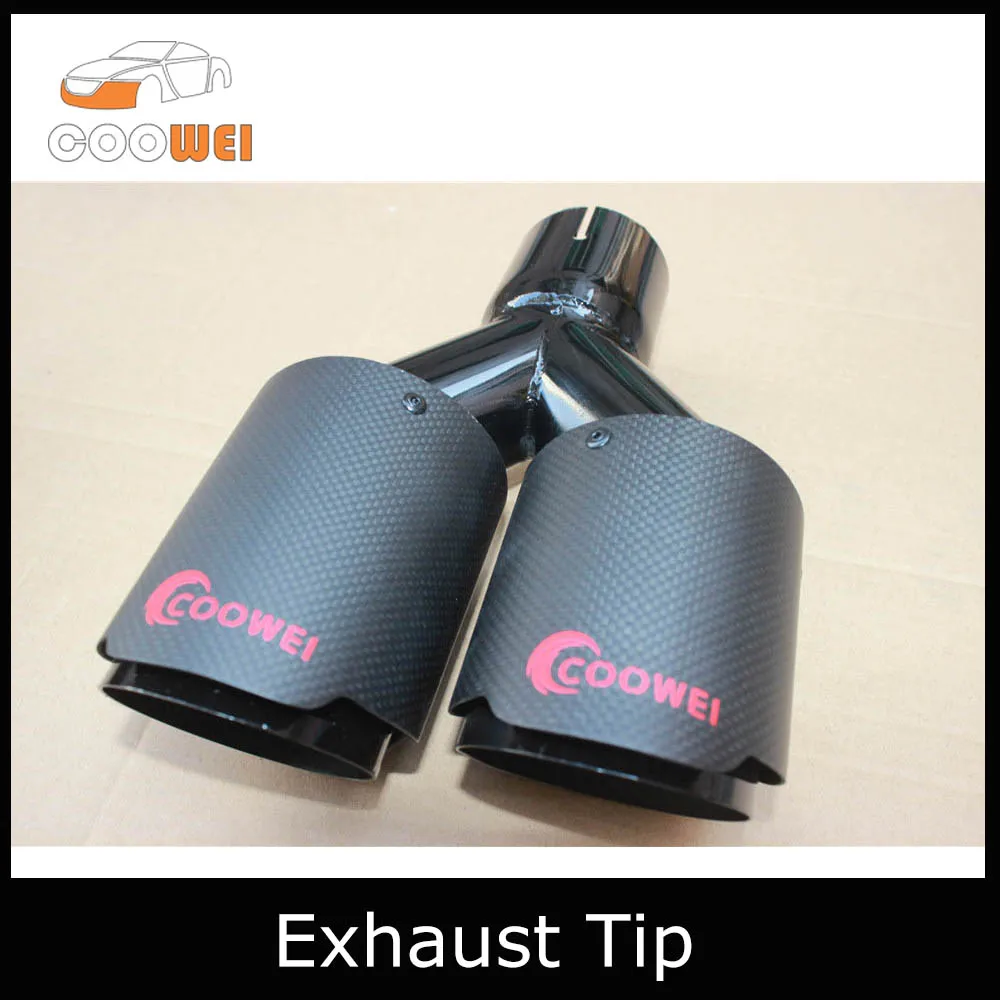 2PCS Outlet 89mm Dual Coowei carbon fiber exhaust tip Matt Black Paint