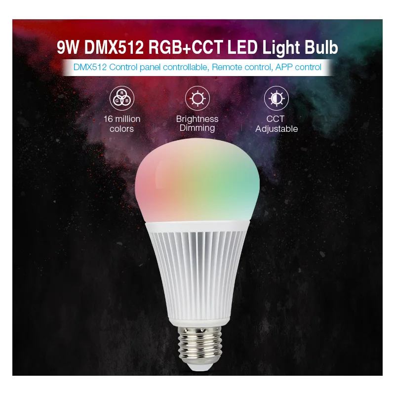 Miboxer DMX512 E27 9 Вт RGB+ CCT светодиодный светильник; DMX 512 светодиодный передатчик; 2,4 ГГц 4 зоны RGB+ CCT беспроводной пульт дистанционного управления
