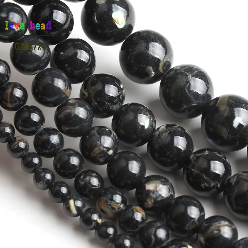 Круглые бусины из черного камня Howlite для изготовления ювелирных изделий нитка 15