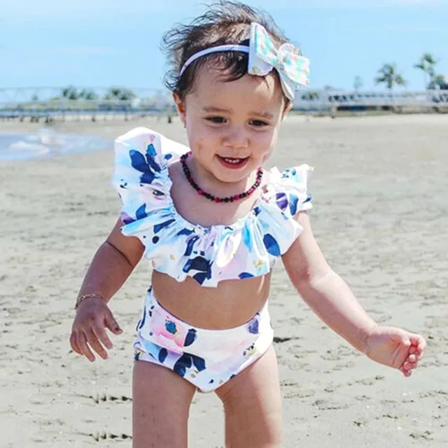 Children Kids baby girl swimwear Bikini Beach Flower Swimsuit+Shorts Swimwear Set Outfit kids