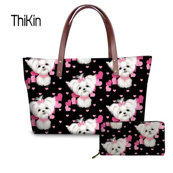 

THIKIN Top-handle Bag For Girls Cute Printing Female Messenger Bag Women Maltese Florals Pattern Designer Handbags Casual Totes