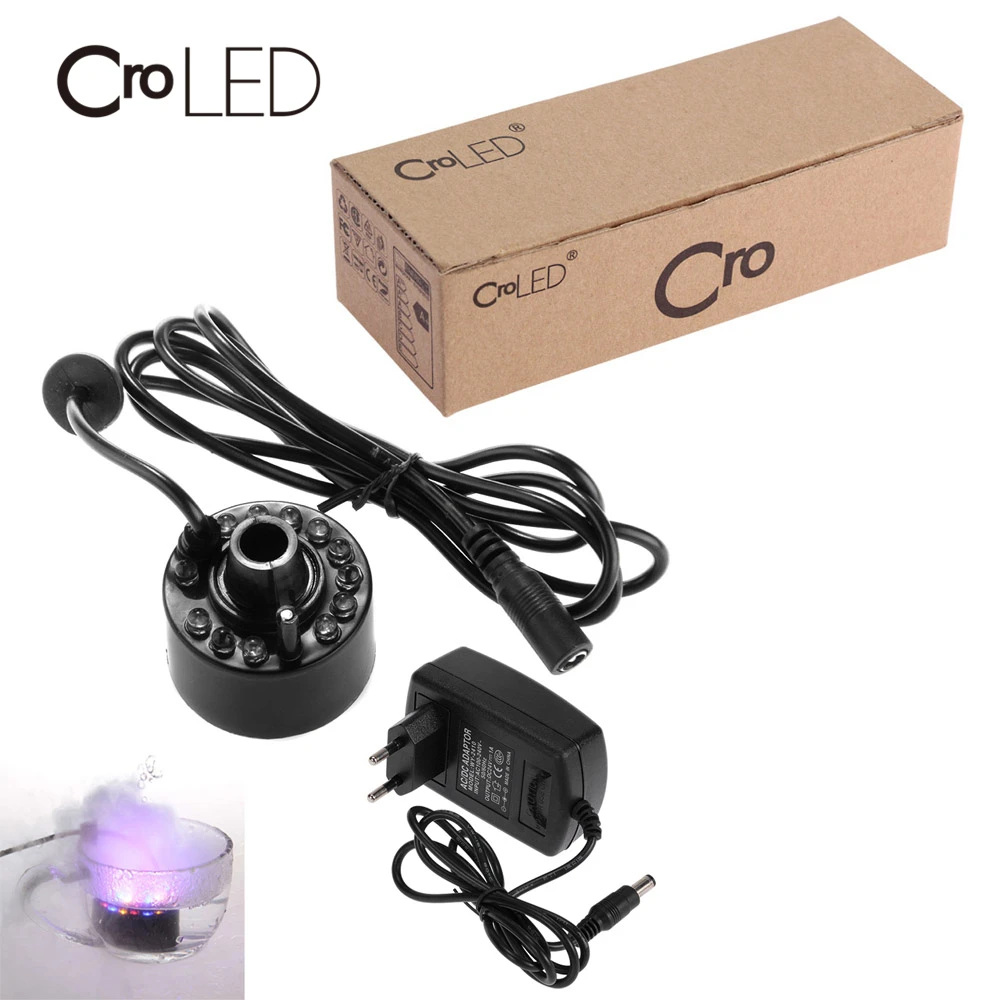 

CroLED RGB 12 LED Ultrasonic Mist Maker Fogger Humidifier Water Fountain Pond DC 24V Night Light