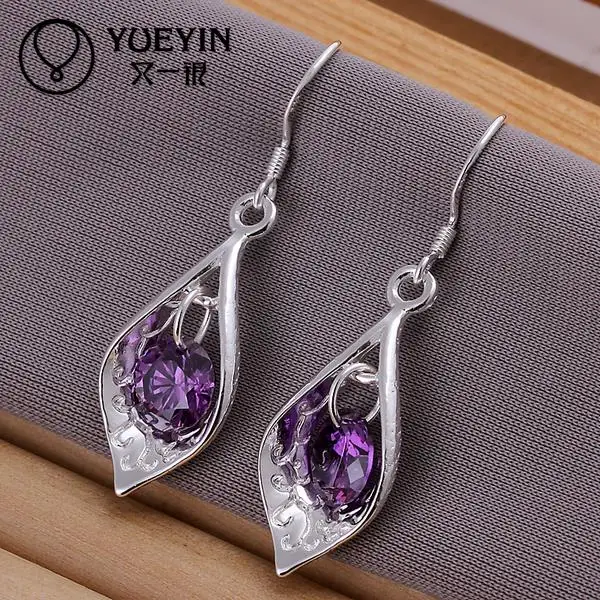 

Shell Silver Fashion Jewelry Earring Women Purple Crystal Earrings Elegant Fashion Jewelry Silver Plated Earrings For Women