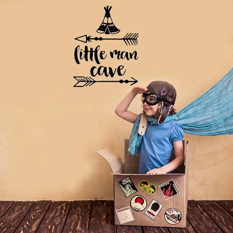 Little Man Cave Quotes Wall Stickers Combine Of Pattern And Words Wall Decals For Baby Nursery Kids Bedroom Home Decoration (2)