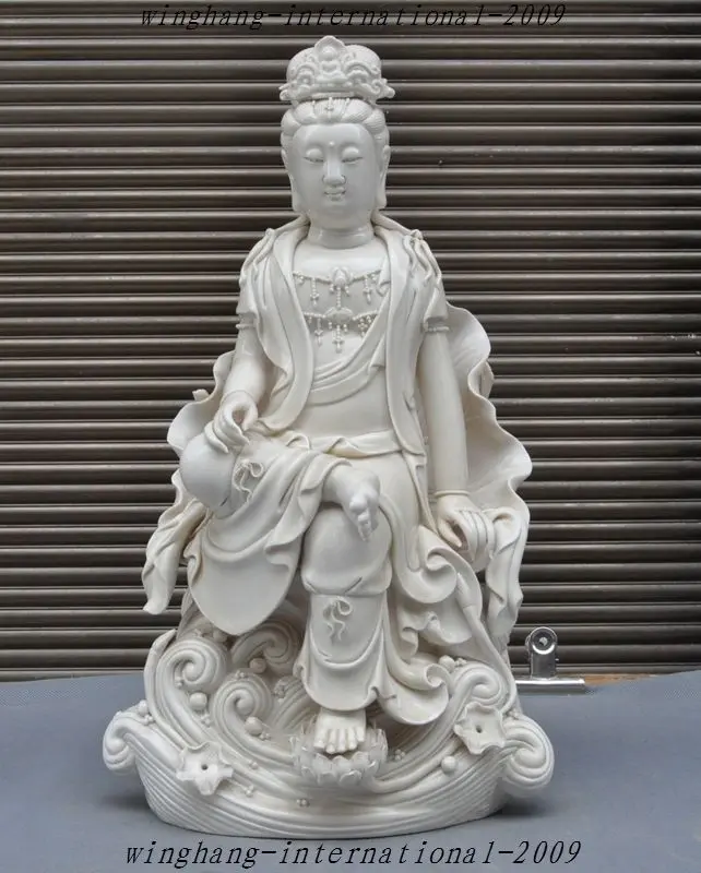 

Crafts statue China Buddhism Dehua White Porcelain Lotus Quan yin Guanyin Bodhisattva Statue halloween
