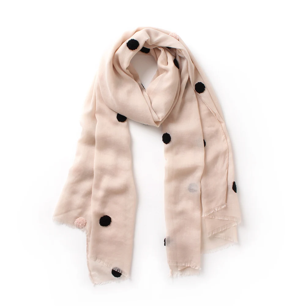 Embroidery dot cotton thin scarves women autumn winter fringed long