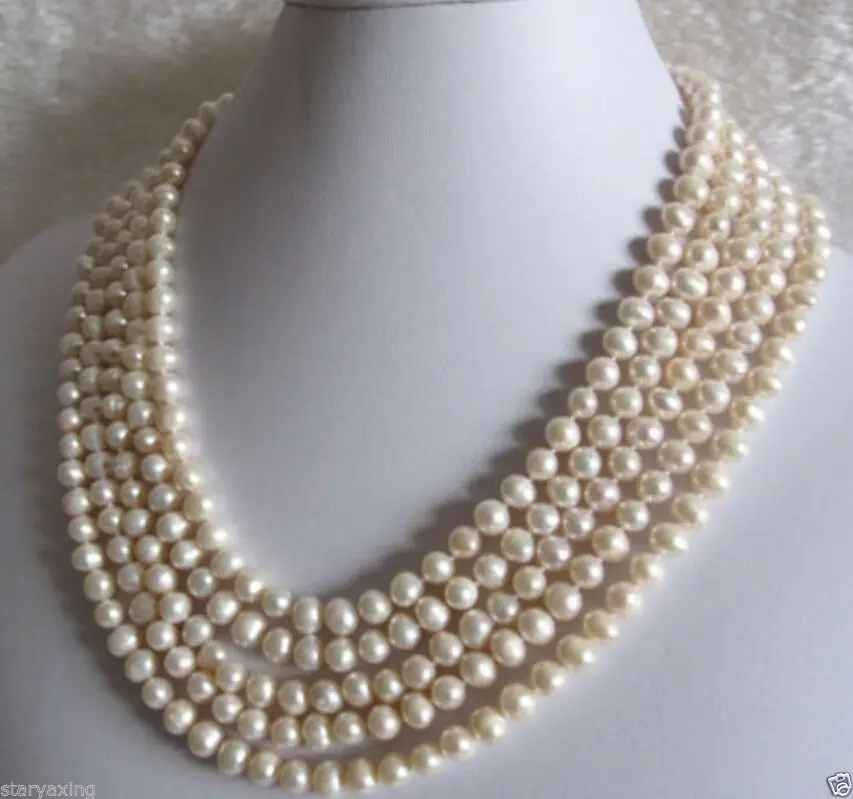 

FREE SHIPPING>>>@@ > Beautiful 80" 7-8mm White Freshwater cultured Pearl Necklace