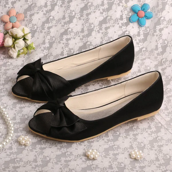 Wedopus Women S Black Ballet Flats Bridesmaid Shoes Wedding Open