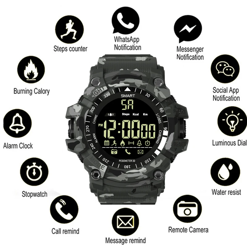 

DEHWSG Bluetooth Clock EX16 plus Smart Watch Notification Remote Control Pedometer Sport Watch IP68 Waterproof Men's Wristwatch