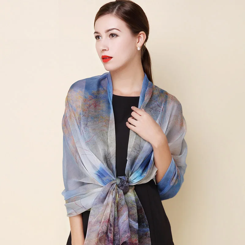 

High quality winter 100% real silk scarf Shawl hijab wrap for women ladies long style spring Summer Beach cover-up 175x108CM