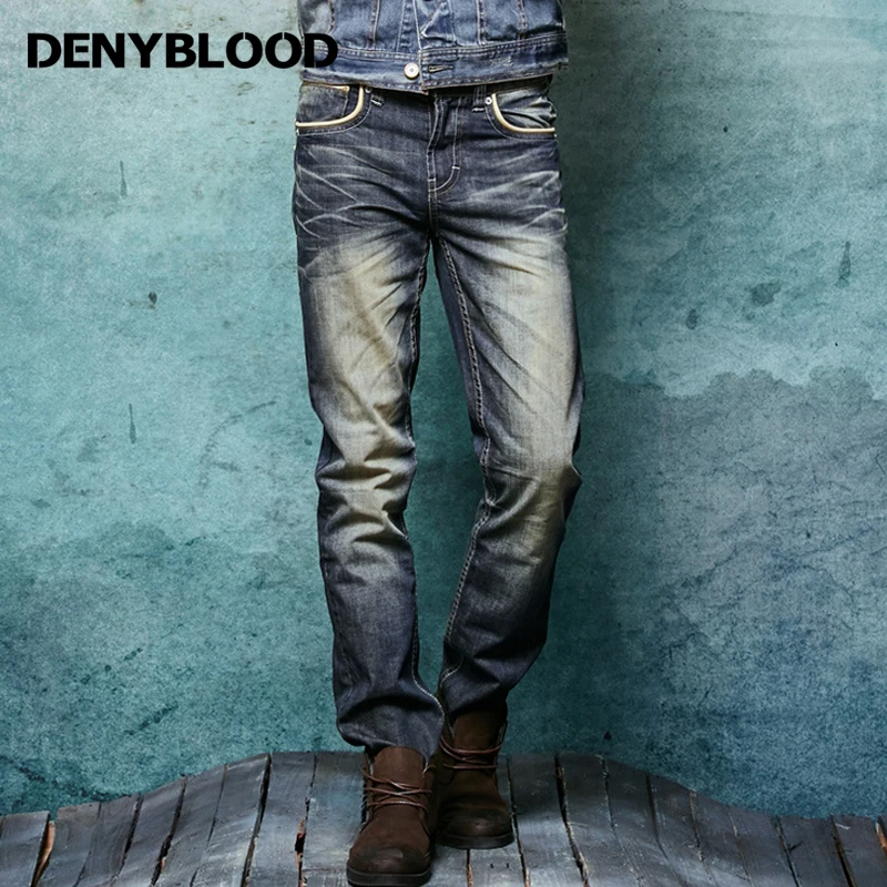 Denyblood джинсы мужские винтажные потертые джинсы с потертостями рваные Прямые повседневные штаны Inseam L33 брюки одежда 146043 - Цвет: Grey
