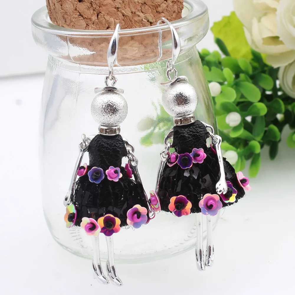 

HOCOLE New Girls cute Hot Doll Earring princess Alloy Multicolor baby Black dress drop earrings women handmade fashion jewelry