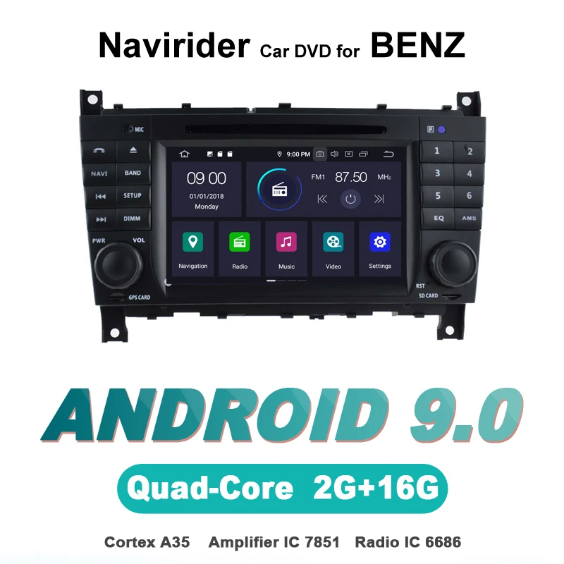 Best Navirider GPS Android 9.0 bluetooth stereo 4-Core 8-Core car DVD player for BENZ C CLASS CLC W203 G Class W467 05-07 accessories 1