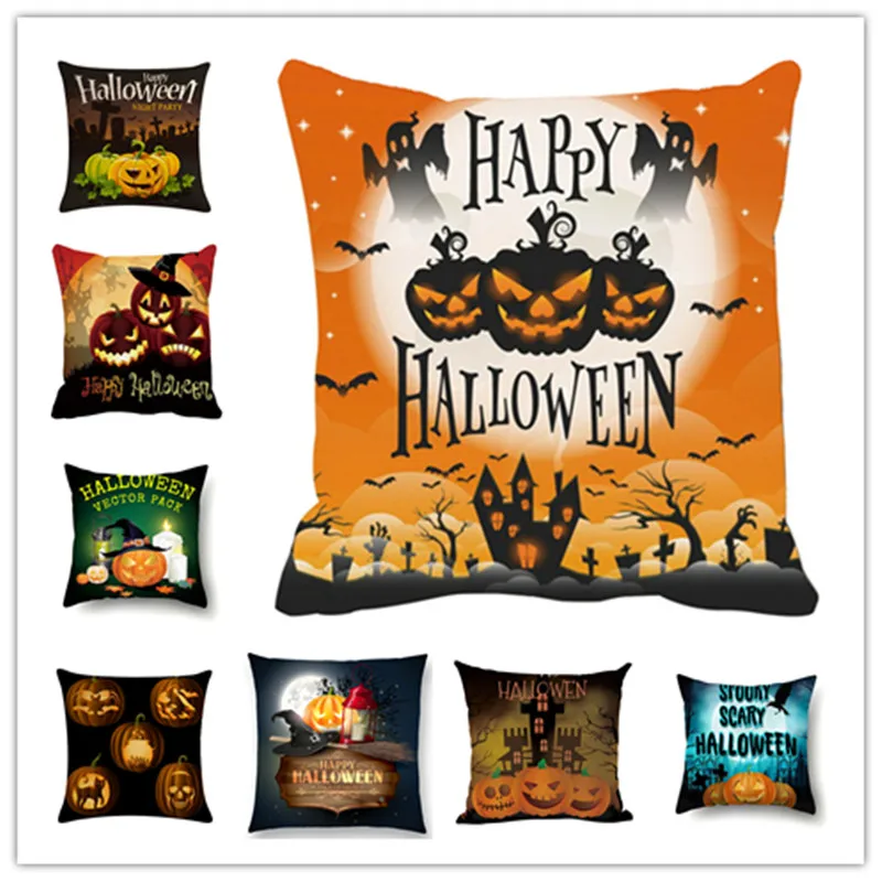 

Happy Halloween Pillow Cases Cotton Linen Sofa Car Pumpkin Ghosts Cushion Cover Home Decor Trick or Treat Cushion Covers