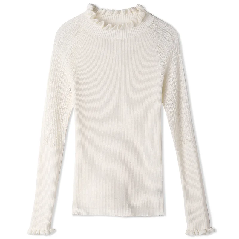 2018 Fall And Winter New Women's High Collar Bottoming Shirt Wooden Earmuffs Wool Hollow Sweater vestidos