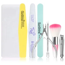 8 шт./упак. комплект инструментов для маникюра Набор пилка для ногтей Шлифовальная Пилка кисть для полировки вилка мертвой кожи пена eva кусачки для ногтей+ розничная коробка