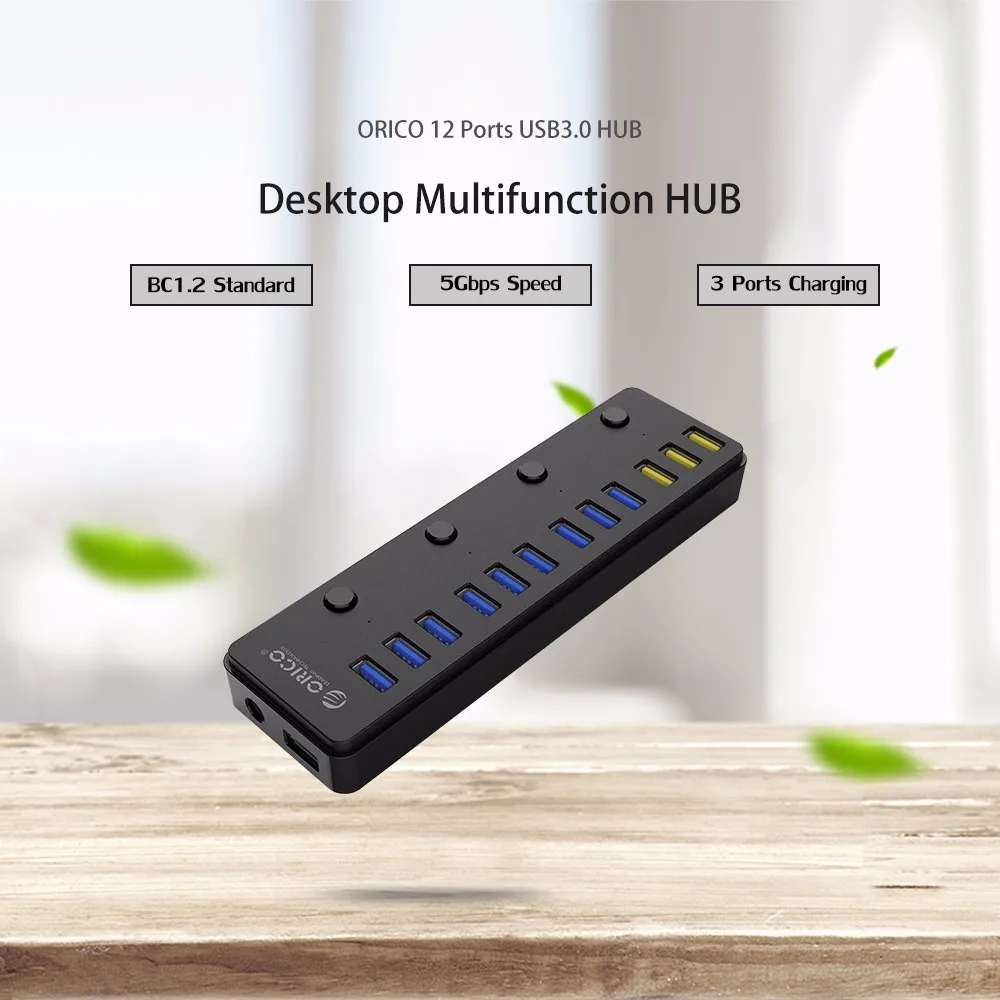  Hub ORICO 60W 12 puertos USB 30 con interruptor que incluye 3 BC1.2 puerto de carga 5Gbps transmisi