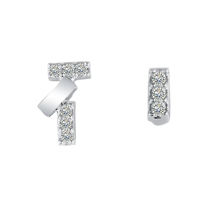 

2018 Korean Fashion Simple Asymmetric CZ Cubic Zirconia Strip Mini Stud Earrings for Women Wedding Bridal Charm Jewelry Gift