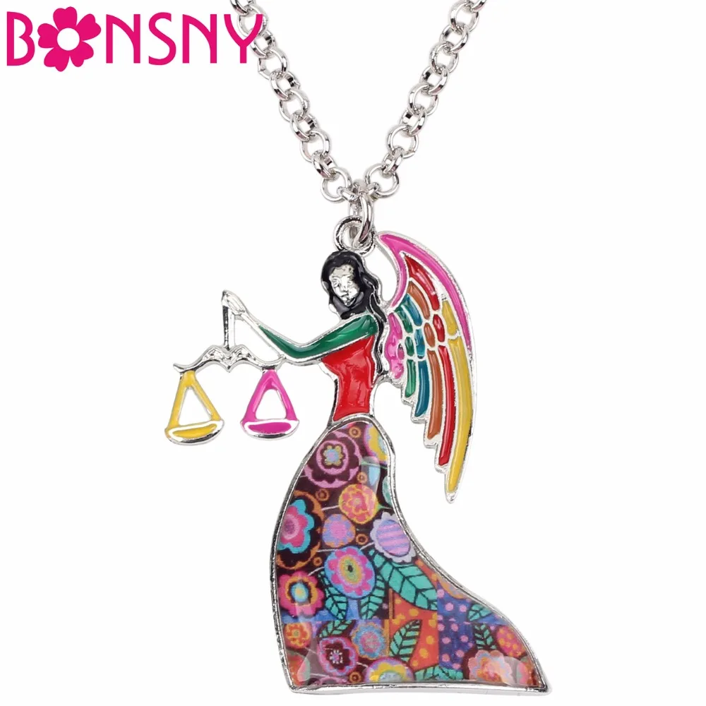 

Bonsny Maxi Statement Metal Alloy Lucky Zodiac LIBRA Necklace Pendant Fashion Chain Choker 2018 New Enamel Jewelry For Women