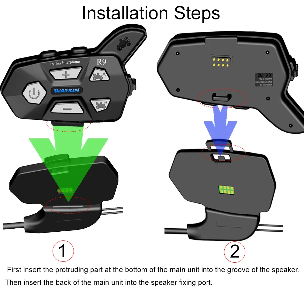WAYXIN шлем гарнитуры R9 2 шт Bluetooth Интерком для мотоцикла 4 гонщиков говорить в то же время Bluetooth Интерком FM 4 гонщиков