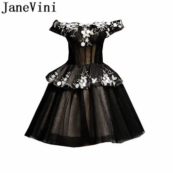 

JaneVini Vestidos Charming Black Evening Dress A Line Boat Neck Lace Appliques Tulle Mother of the Bride Dress Robe Arabe Longue