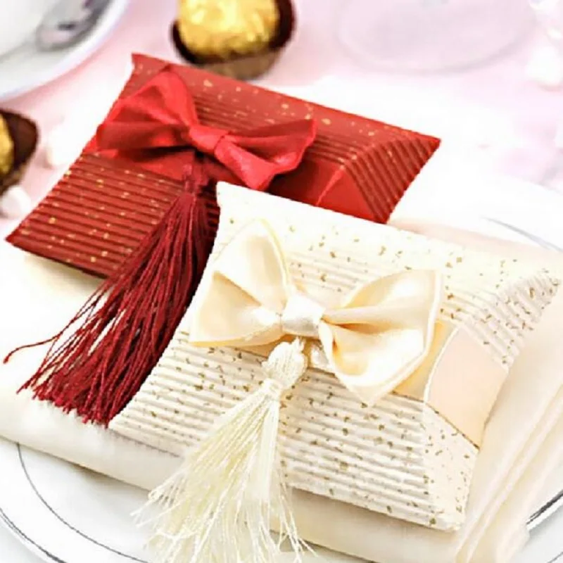 Бумажная Подушка, красная и кремовая, для свадебного украшения, сувениры и подарки, для детского душа, коробки для конфет, подарочная упаковка