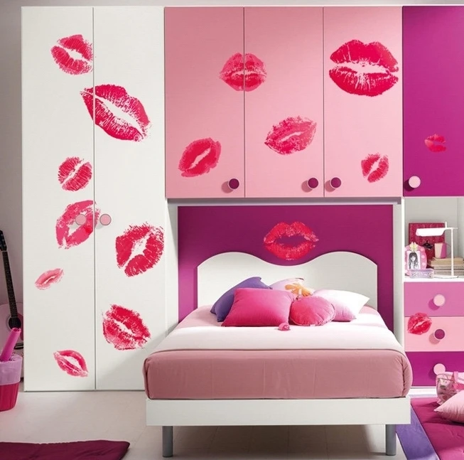 sexy women pink lips wall  stickers  decals  adult living 