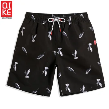 

New QIKE Men's Swimming trunks Sexy Feather Design Quick dry surfing liner joggers swimsuit briefs Printed mesh