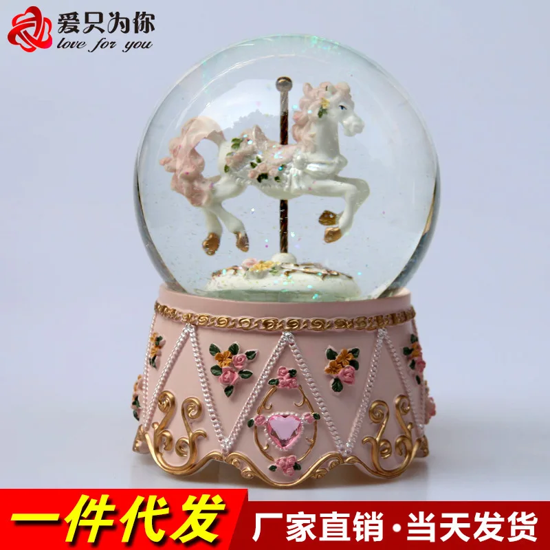 

Free shipping Flowing snow merry-go-round crystal ball music box of Christmas music box a undertakes to female birthday gift