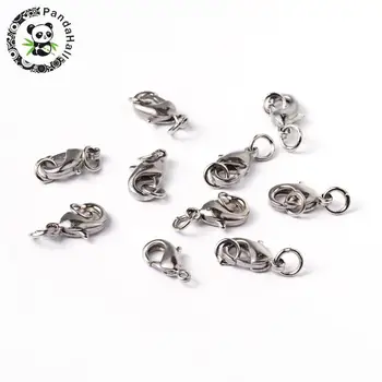 

brass lobster claw clasps with jump rings, lead free & nickel free, Metal, 9.5x5.5mm, hole: 2mm