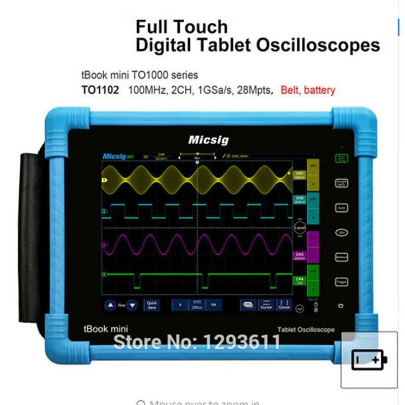 Micsig цифровой осциллограф TO1104 100 МГц 4CH 28mpts портативный осциллографы Автомобильный сенсорный диагностический осциллограф
