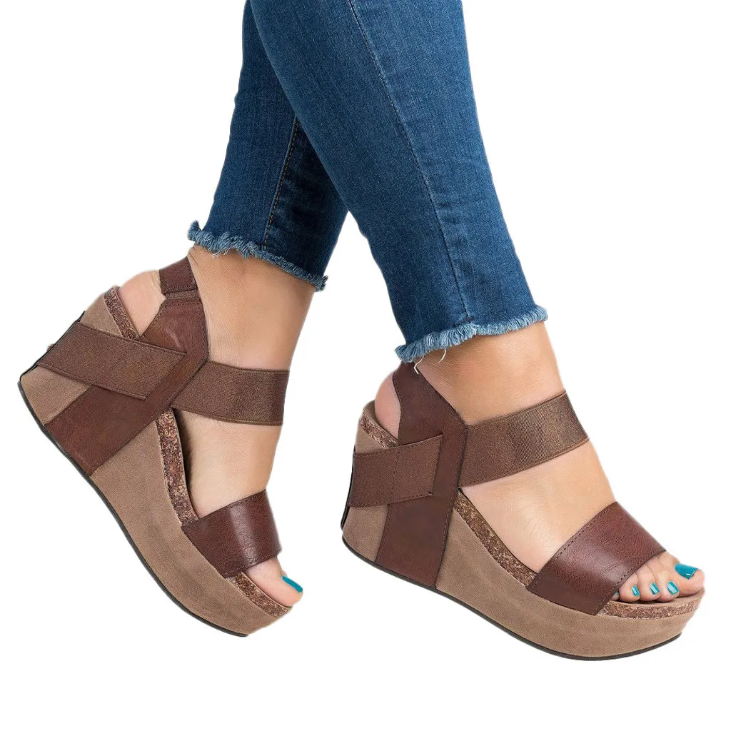

Ladies Wedge Sandal Shoes Women Zapatos De Mujer Female Open Toe Breathable Beach Sandals Rome Elastic Band Casual Wedges Shoes