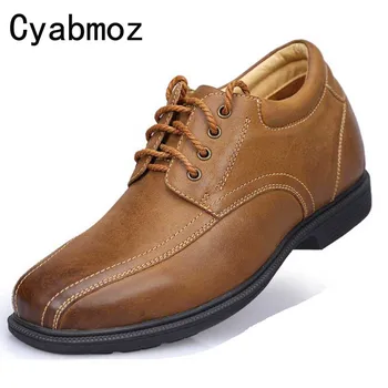 

vintage men shoes high quality genuine leather hidden height increasing 9cm casual shoes autumn winter comfortable elevator shoe