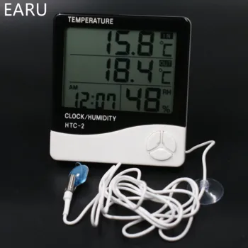 

Digital LCD Thermometer Hygrometer Electronic Temperature Humidity Meter Weather Station Indoor Outdoor Tester Alarm Clock HTC-2