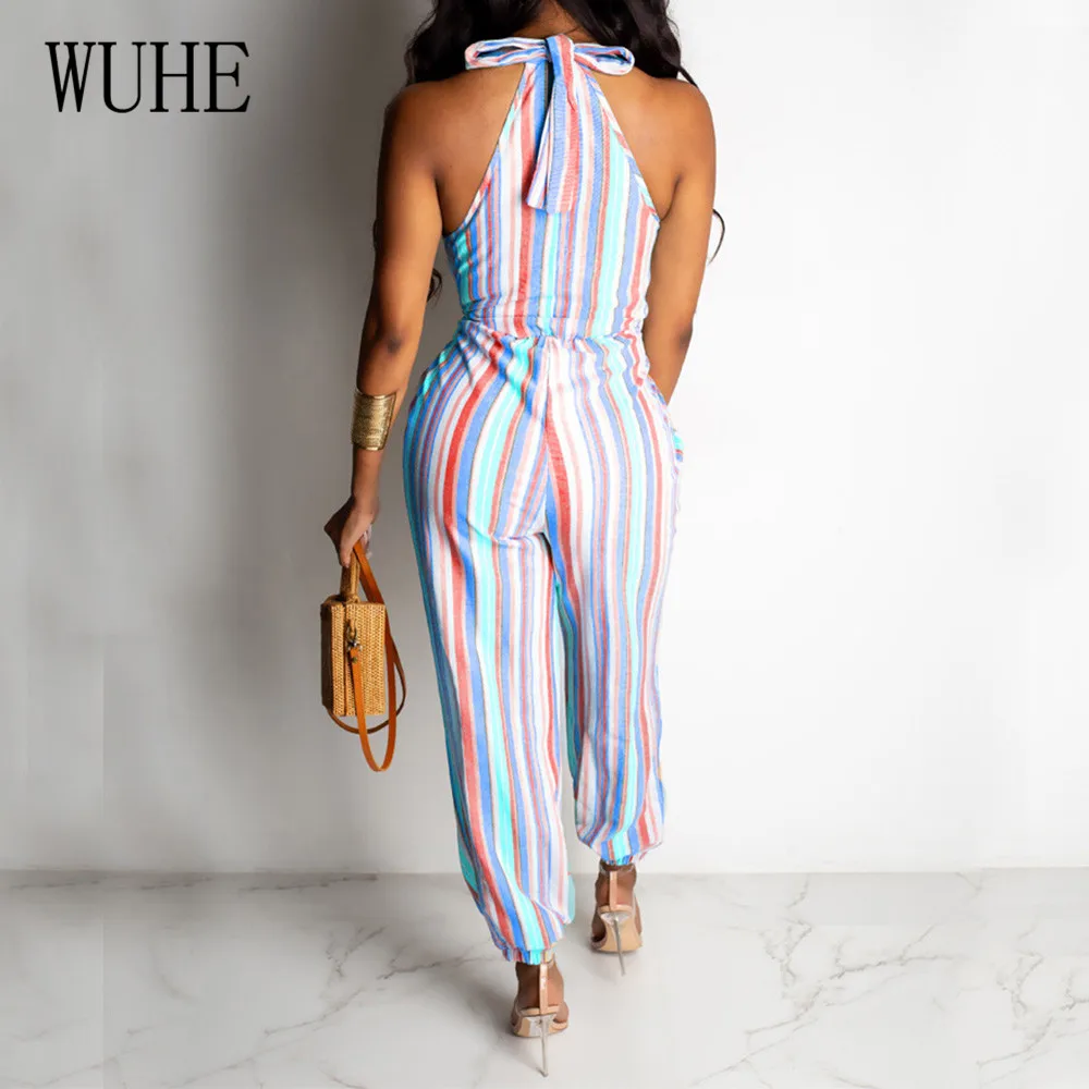 WUHE New Style Women Casual Striped Print Jumpsuits Sexy Hollow Out Elegant Lace-up Bodysuits Summer Leisure Go Out Playsuits WUHE New Style Women Casual Striped Print Jumpsuits Sexy Hollow Out Elegant Lace-up Bodysuits Summer Leisure Go Out Playsuits
