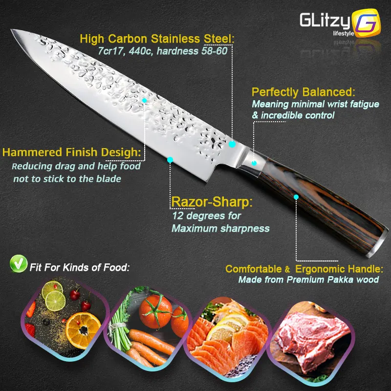 Kitchen Knife 8 inch Professional Japanese Chef Knives 7CR17 440C High Carbon Stainless Steel Meat Santoku Knife Dropshipping - Image 4