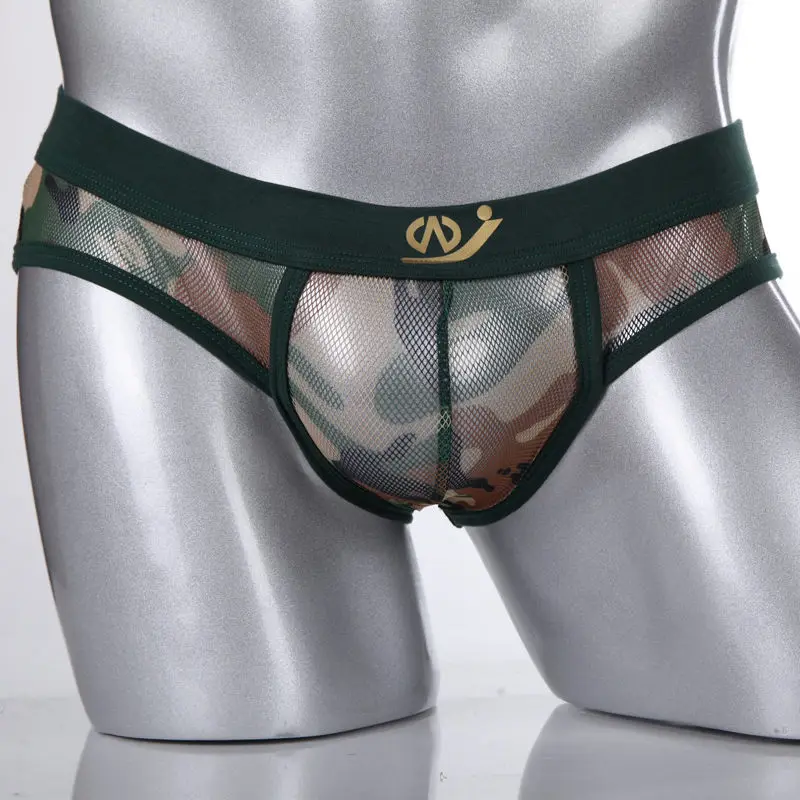 

Men's Sexy Sheer Mesh Briefs Camouflage Underwear Jockstrap Mens Bulge Pouch Triangle Panties Sexy Low-rise Camo Underpants New