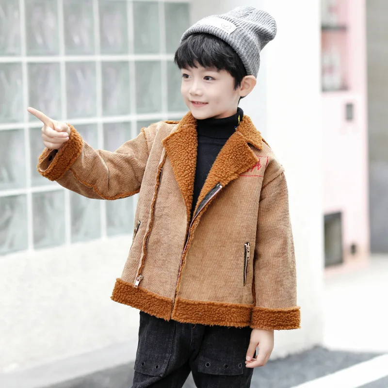 Теплая куртка из искусственного меха для мальчиков, теплое замшевое пальто для больших детей, детская верхняя одежда