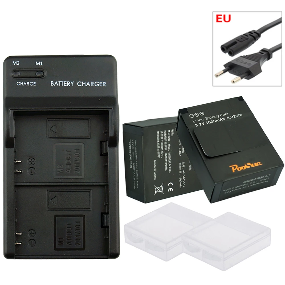 Аккумулятор для GoPro Hero 3/3+ аккумулятор AHDBT-301 AHDBT-302+ DC двойное зарядное устройство евро/Автомобильный Кабель, Go Pro 3 Экшн-камера
