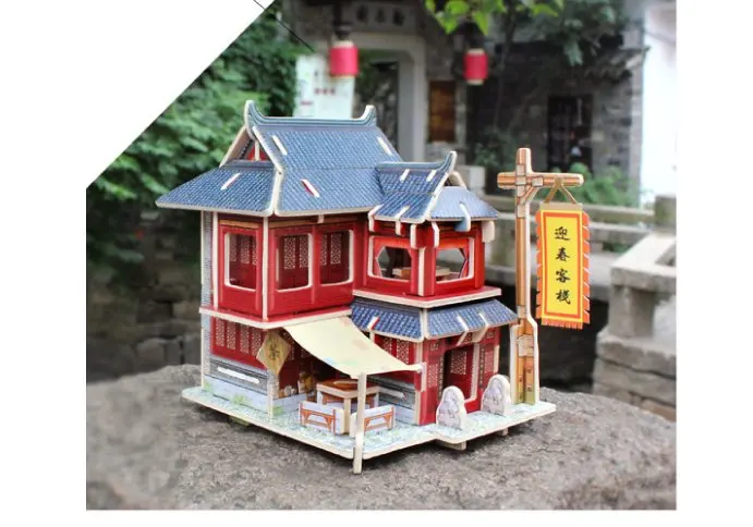 Robotime поделки мини китайский отель деревянный пазл Миниатюра ручной работы F128