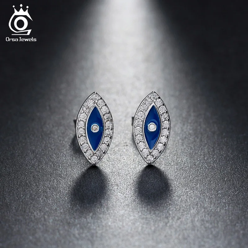 

ORSA JEWELS Stylish Enamel Stud Earring Black Yellow Red Blue Color Micro Pave Cubic Zircon Party Fashion Women Jewelry OE131