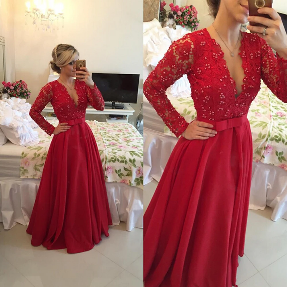 Sexy Lace Long Sleeves Prom Dresses 2016 Cheap Hot...