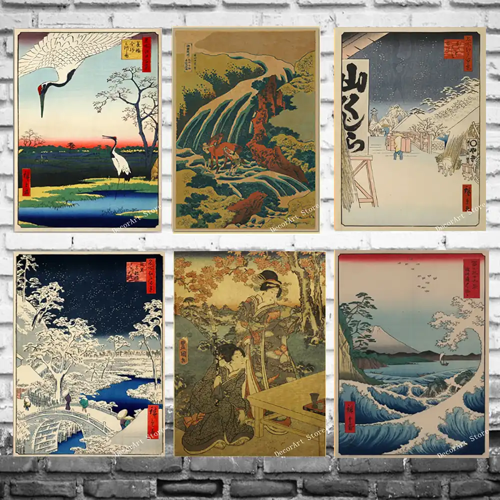 Jepang Geisha Matsumoto Lamer Lukisan Kanvas Vintage Dinding