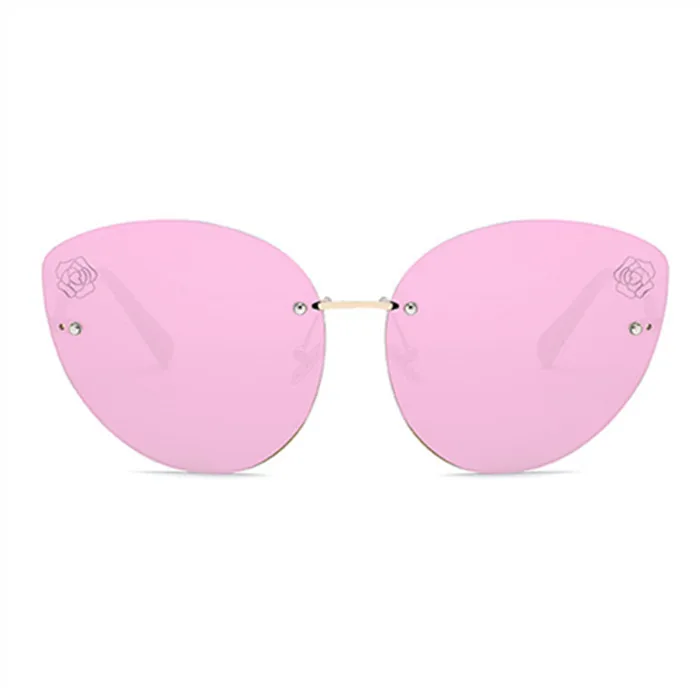 UVLAIK, безрамные солнцезащитные очки, женские, кошачий глаз, прозрачные, металлические, без оправы, солнцезащитные очки, Ретро стиль, негабаритные, с цветочным рисунком, солнцезащитные очки - Цвет линз: Розовый