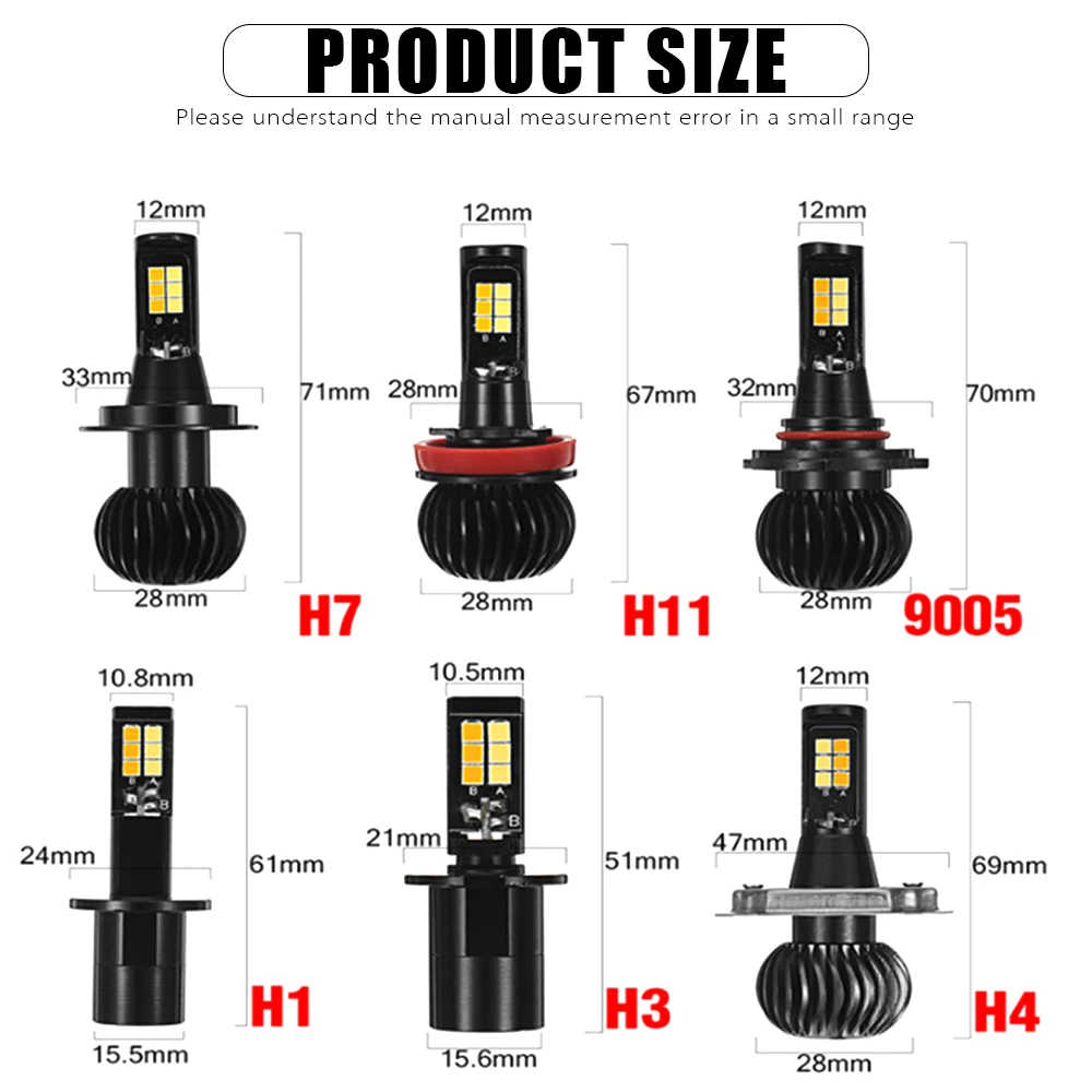 Двухцветные Автомобильные светодиодные противотуманные фары, высокая мощность, подсветка белого и желтого цвета, двухцветная лампа для вождения для H1 H3 H7 H11/H8 9005/9006