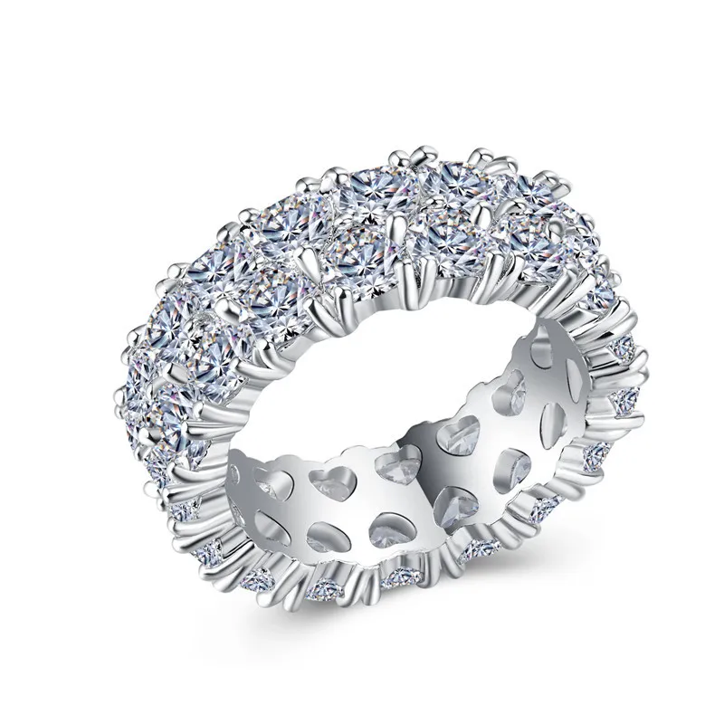 

Luxury 3 Colors Double Row Cubic Zirconia Finger Rings For Birde Fashion Silver Color Woman Wedding Jewelry Hot Sale
