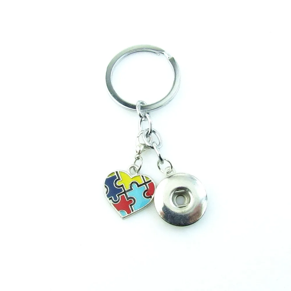 

Fashion 18mm Snap button Keychains color Heart autism dangle charm fit DIY Snaps Button Jewelry