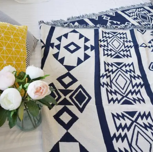 Kilim white 100% cotton Bohemia Rug Carpet Exotic Geometric Bedding Knitted Couch Cover throw Blanket body sofa for picnic floor